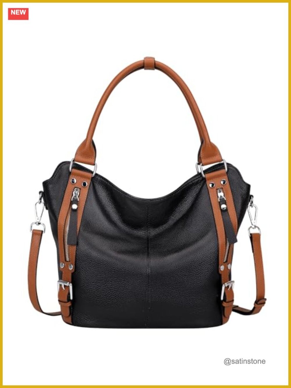 Genuine Leather Large Hobo Tote Purse Multi Pockets Shoulder Bag